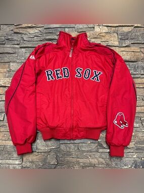 Boston Red Sox Majestic Dugout Jacket Womens Medium Warm Patch Logo Full Zip MLB